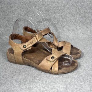 Taos‎ Universe Leather Sandal Womens 6-6.5 US Tan Adjustable Straps Cork Footbed